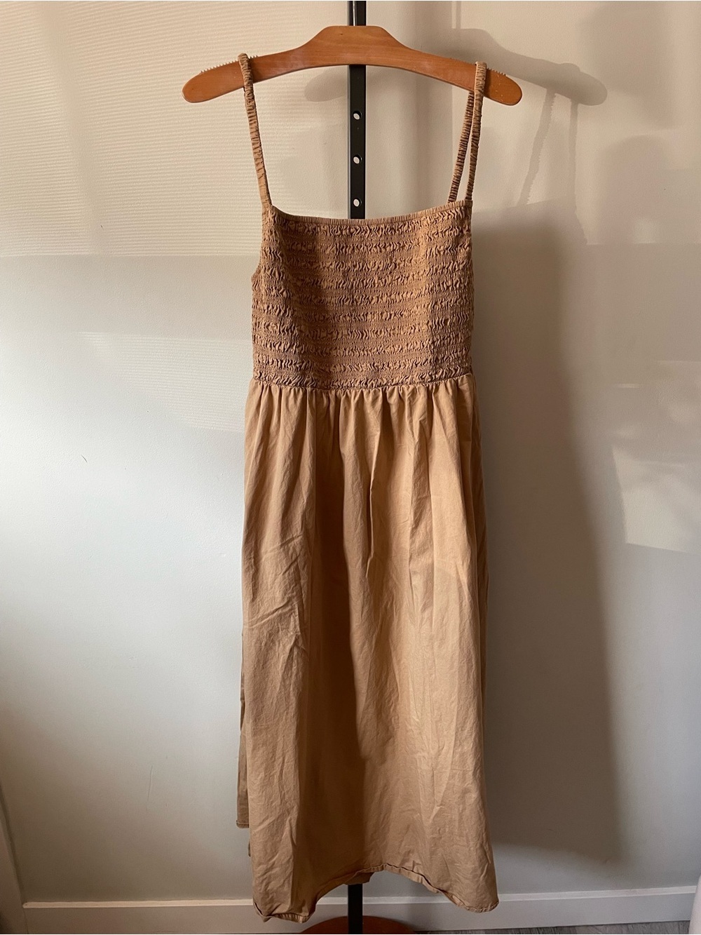 Old Navy Cotton Smocked Cutout Back Midi Dress Camel Tan Boho XL